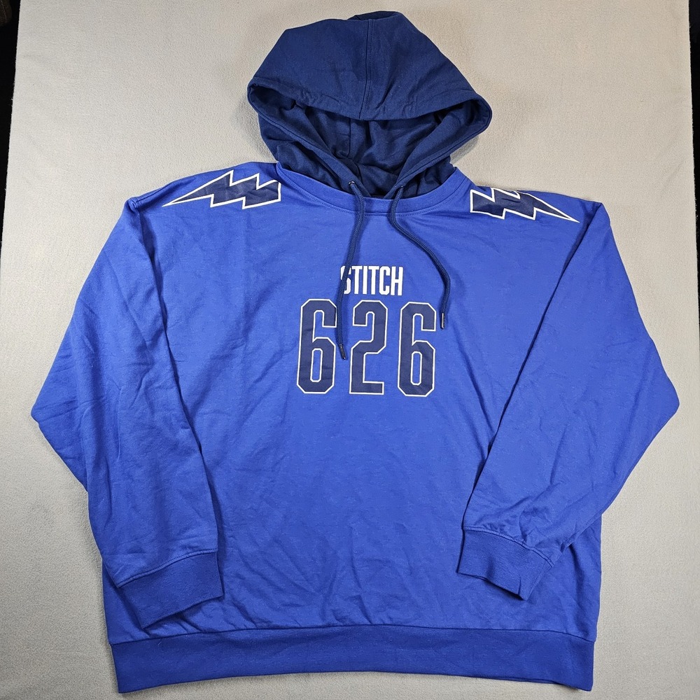 Disney Stitch 626 Hoodie Mens 2XL Blue French Terry Graphic Pullover NWOT